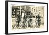 Four Bicyclists Downtown-null-Framed Art Print