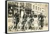 Four Bicyclists Downtown-null-Framed Stretched Canvas