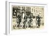 Four Bicyclists Downtown-null-Framed Art Print