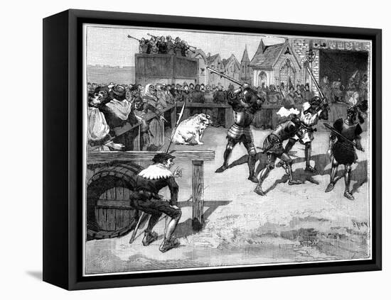 Four Blind Men Placed in a Ring to Fight a Large Pig, C14th-15th Century (1882-188)-Spex-Framed Stretched Canvas