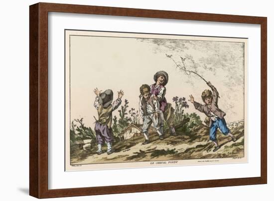 Four Boys Playing Le Cheval Fondu Known in the Uk as Itchy or Warney-Francois Boucher-Framed Art Print