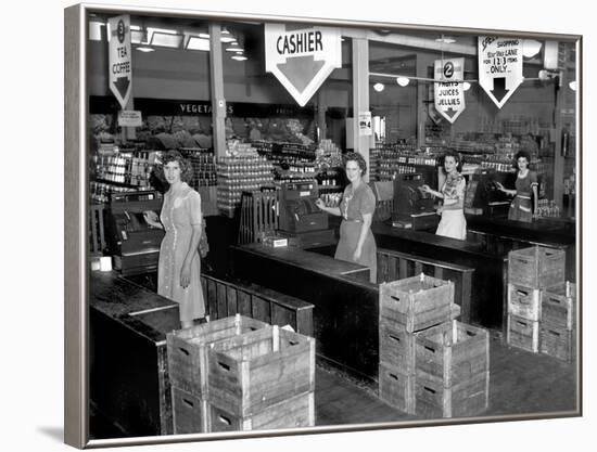 Four Cash Registers at a New Supermarket, Tulip Town Market, 1945 in Oak Ridge, Tennessee-null-Framed Photo