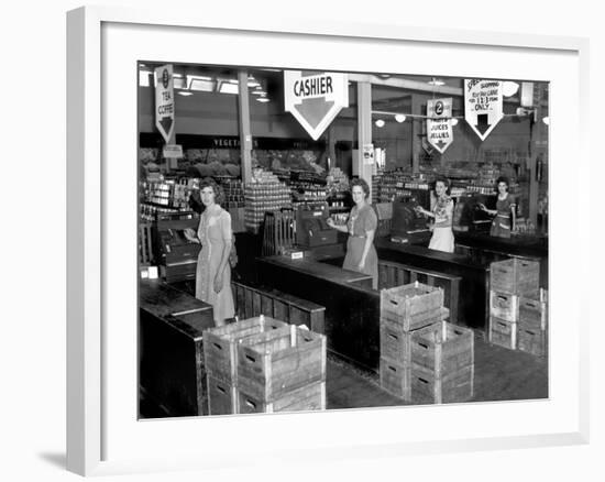 Four Cash Registers at a New Supermarket, Tulip Town Market, 1945 in Oak Ridge, Tennessee-null-Framed Photo