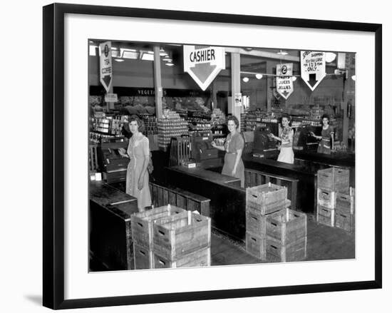 Four Cash Registers at a New Supermarket, Tulip Town Market, 1945 in Oak Ridge, Tennessee-null-Framed Photo