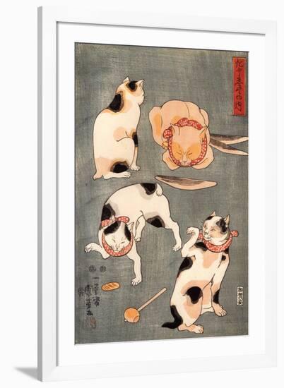 Four Cats in Different Poses-Kuniyoshi Utagawa-Framed Giclee Print