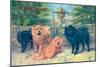 Four Champion Chow-Chows-null-Mounted Art Print