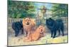 Four Champion Chow-Chows-null-Mounted Art Print