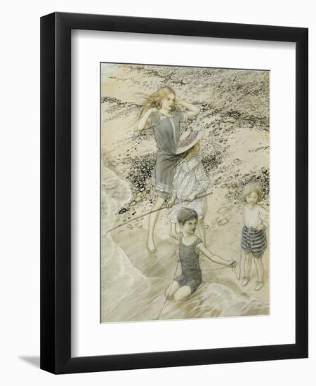 Four Children at the Seashore, 1910 (W/C on Paper)-Arthur Rackham-Framed Premium Giclee Print