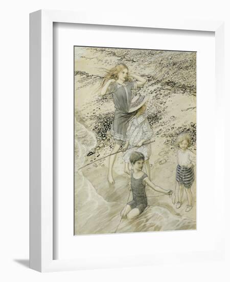 Four Children at the Seashore, 1910 (W/C on Paper)-Arthur Rackham-Framed Premium Giclee Print