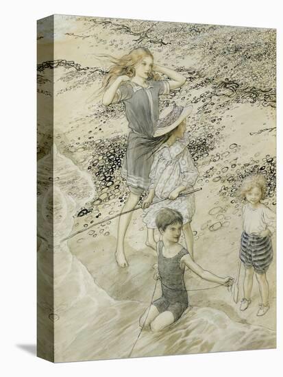 Four Children at the Seashore, 1910 (W/C on Paper)-Arthur Rackham-Stretched Canvas