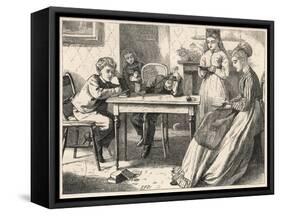 Four Children Have a Reading Lesson with their Governess-null-Framed Stretched Canvas
