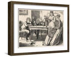 Four Children Have a Reading Lesson with their Governess-null-Framed Art Print