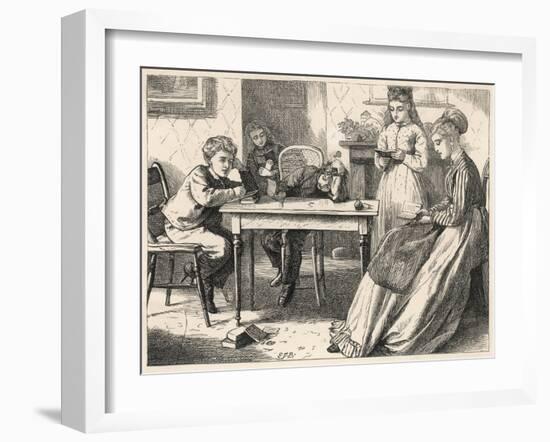 Four Children Have a Reading Lesson with their Governess-null-Framed Art Print