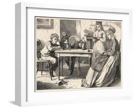 Four Children Have a Reading Lesson with their Governess-null-Framed Art Print