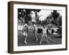 Four Children in Bathing Suits Playing with Water Sprinkler and Running Through Spray on Front Lawn-Alfred Eisenstaedt-Framed Photographic Print