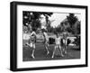 Four Children in Bathing Suits Playing with Water Sprinkler and Running Through Spray on Front Lawn-Alfred Eisenstaedt-Framed Photographic Print