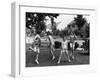 Four Children in Bathing Suits Playing with Water Sprinkler and Running Through Spray on Front Lawn-Alfred Eisenstaedt-Framed Photographic Print