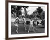 Four Children in Bathing Suits Playing with Water Sprinkler and Running Through Spray on Front Lawn-Alfred Eisenstaedt-Framed Photographic Print