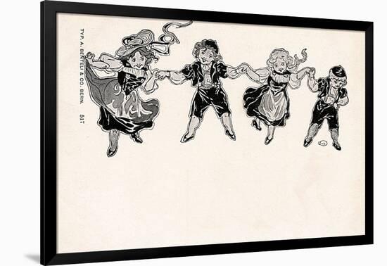 Four Children in Swiss Costume Hold Hands-null-Framed Art Print