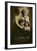 Four Children on a Birthday Postcard-null-Framed Art Print