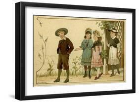 Four Children on Country Walk-HJA Miles-Framed Art Print