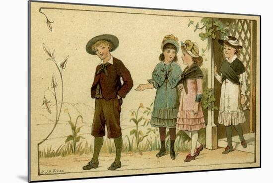 Four Children on Country Walk-HJA Miles-Mounted Art Print