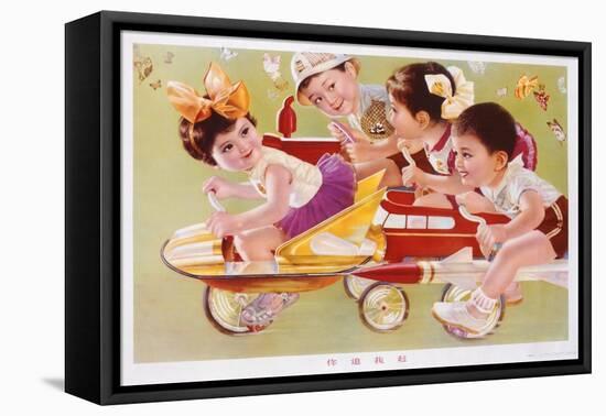 Four Children Racing-null-Framed Stretched Canvas