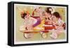 Four Children Racing-null-Framed Stretched Canvas