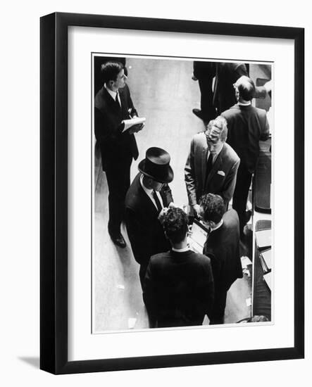 Four City Traders on the London Stock Exchange Compare Notes-null-Framed Art Print