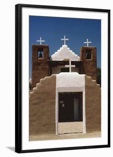 Four Crosses Adobe Church of Taos Pueblo-George Oze-Framed Photographic Print