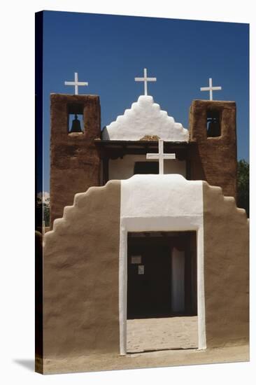 Four Crosses Adobe Church of Taos Pueblo-George Oze-Stretched Canvas