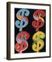 Four Dollar Signs, c.1982 (blue, red, orange, yellow)-Andy Warhol-Framed Giclee Print