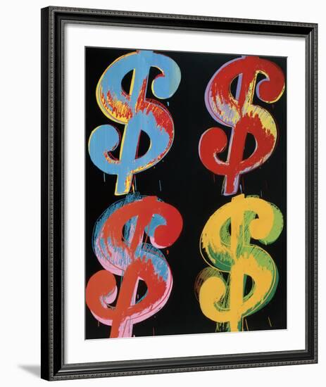 Four Dollar Signs, c.1982 (blue, red, orange, yellow)-Andy Warhol-Framed Art Print