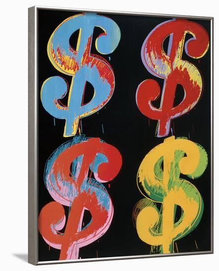 Four Dollar Signs, c.1982 (blue, red, orange, yellow)-Andy Warhol-Framed Art Print