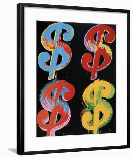 Four Dollar Signs, c.1982 (blue, red, orange, yellow)-Andy Warhol-Framed Art Print