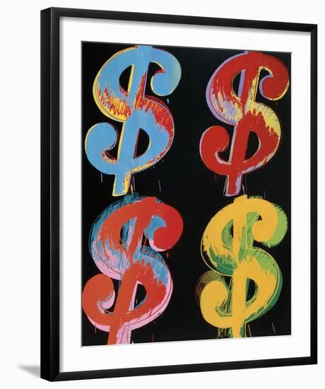 Four Dollar Signs, c.1982 (blue, red, orange, yellow)-Andy Warhol-Framed Art Print