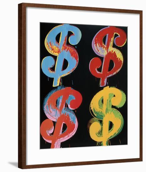 Four Dollar Signs, c.1982 (blue, red, orange, yellow)-Andy Warhol-Framed Art Print