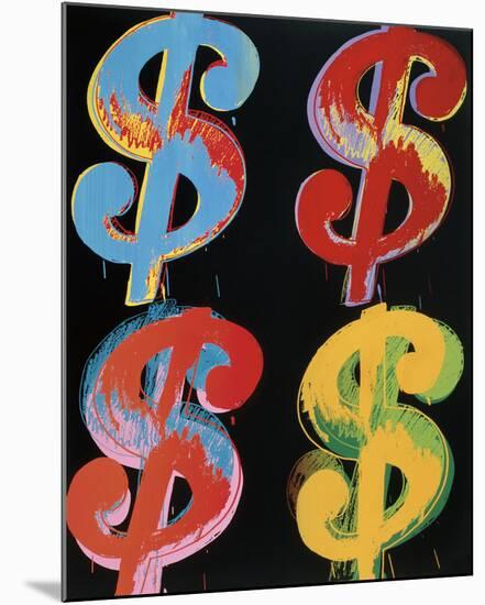 Four Dollar Signs, c.1982 (blue, red, orange, yellow)-Andy Warhol-Mounted Art Print