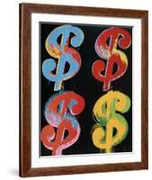 Four Dollar Signs, c.1982 (blue, red, orange, yellow)-Andy Warhol-Framed Art Print