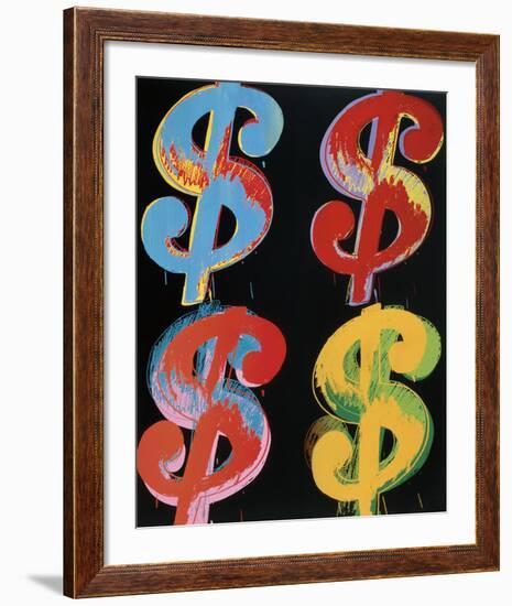 Four Dollar Signs, c.1982 (blue, red, orange, yellow)-Andy Warhol-Framed Art Print