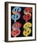 Four Dollar Signs, c.1982 (blue, red, orange, yellow)-Andy Warhol-Framed Art Print