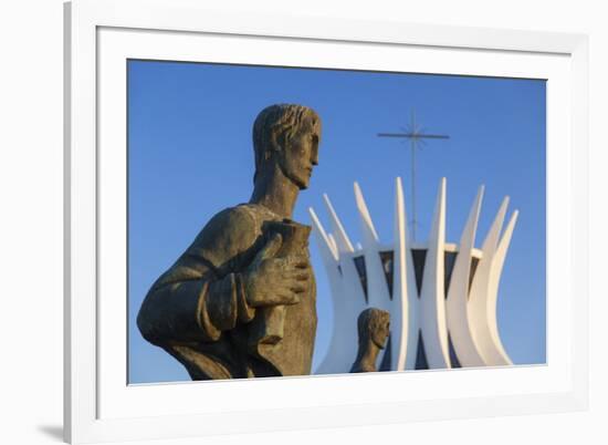 Four Evangelists Sculptures Outside Metropolitan Cathedral, Brasilia, Federal District, Brazil-Ian Trower-Framed Photographic Print