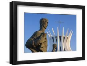 Four Evangelists Sculptures Outside Metropolitan Cathedral, Brasilia, Federal District, Brazil-Ian Trower-Framed Photographic Print