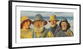 Four Fishermen Standing in the Sunshine on Skagen Beach-Michael Ancher-Framed Premium Giclee Print