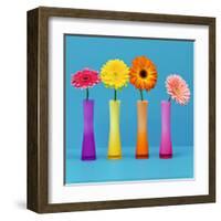 Four Flowers and Blue Background-Camille Soulayrol-Framed Art Print