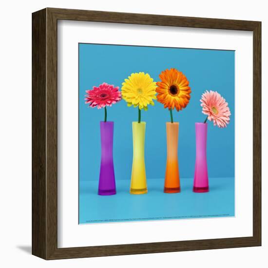 Four Flowers and Blue Background-Camille Soulayrol-Framed Art Print