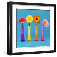 Four Flowers and Blue Background-Camille Soulayrol-Framed Art Print