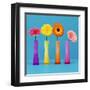 Four Flowers and Blue Background-Camille Soulayrol-Framed Art Print