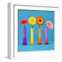 Four Flowers and Blue Background-Camille Soulayrol-Framed Art Print