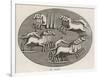 Four Four-Horse Chariots Racing in an Arena-null-Framed Art Print
